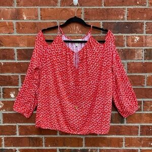 Michael Kors Womens Large Coral Cold Shoulder Geometric Printed Top